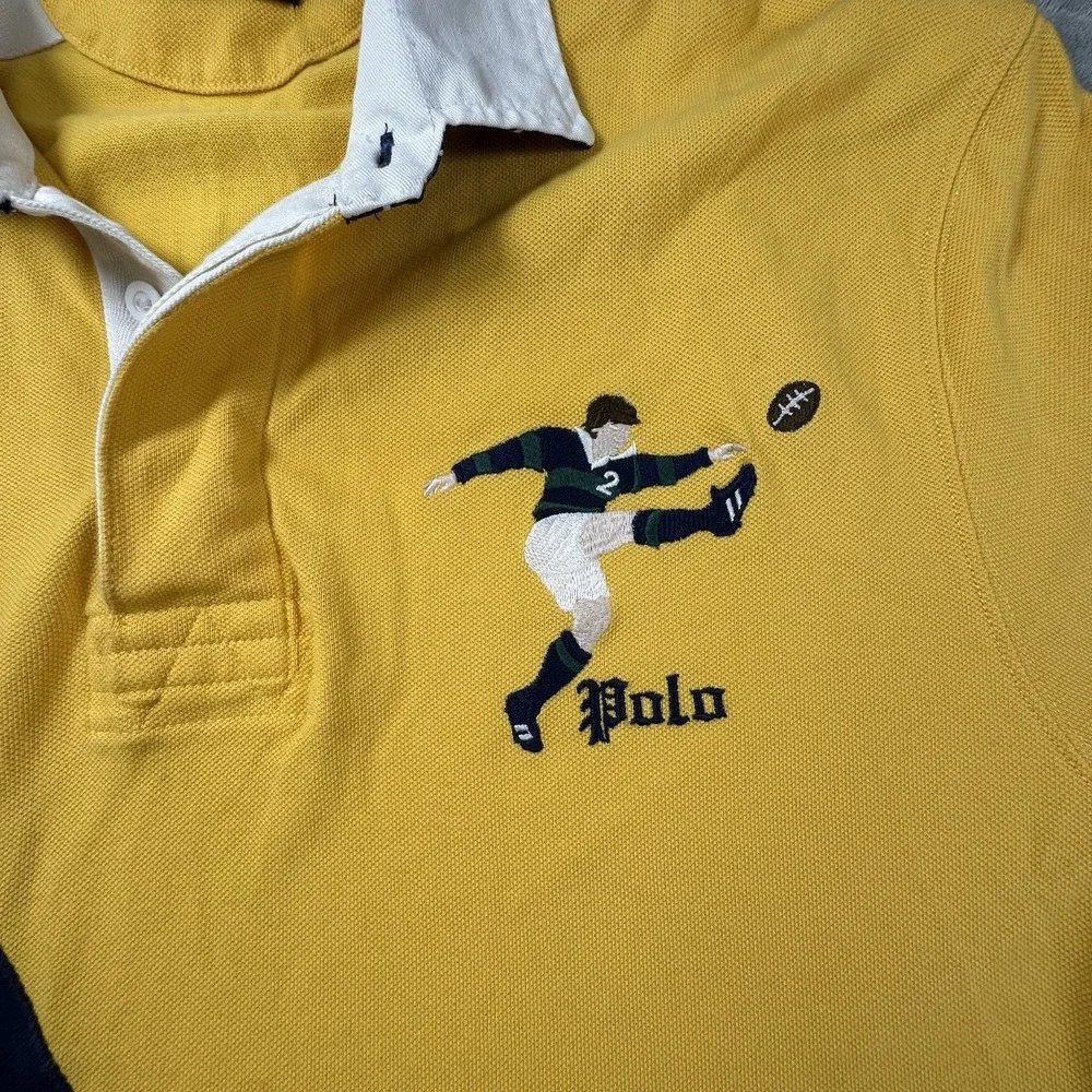 Polo Ralph Lauren Rugby Polo Shirt Men's XL Kicker Embroidered Yellow Retro Prep